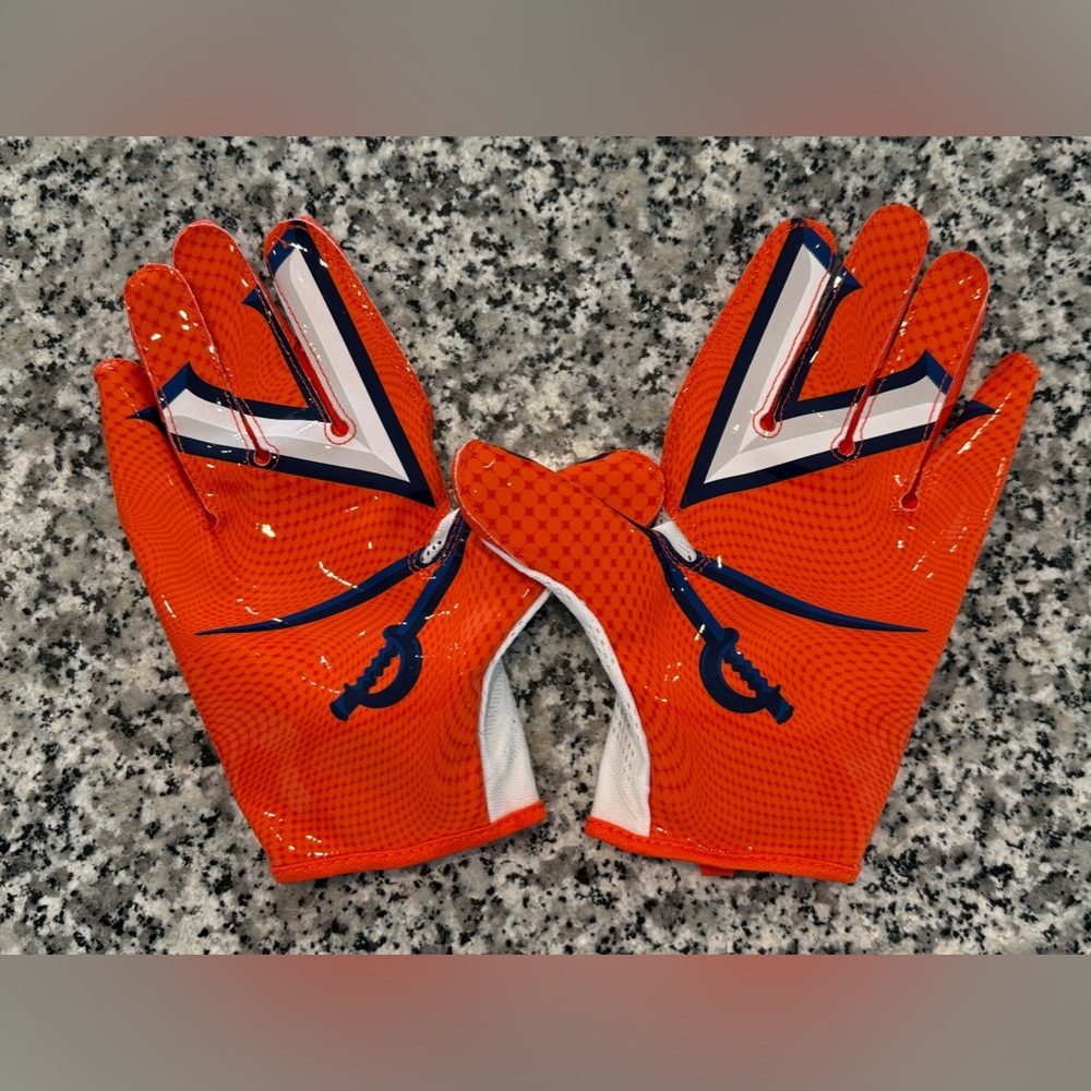 Size XL Nike Virginia Cavaliers Vapor Knit 3.0 Football Gloves White/Orange/Navy